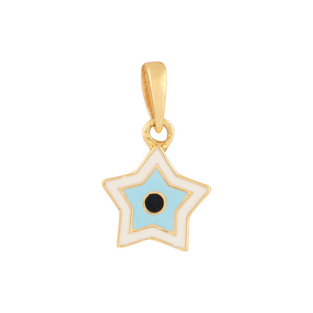 Star shaped kids 18k gold evil eye pendant