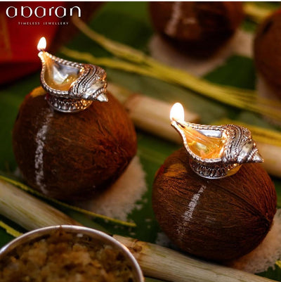 Silver conch shaped diya (Pair)