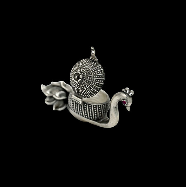 Antique finish silver peacock kumkum box