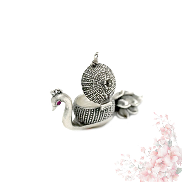 Antique finish silver peacock kumkum box