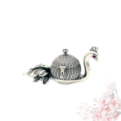 Antique finish silver peacock kumkum box