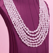 Natural rose quartz beaded 6 layer necklace.