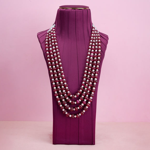 Pumpkin ruby and pearl 4 layer necklace