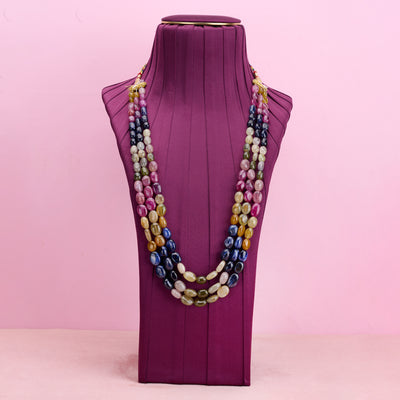 Natural multisapphire beaded 3 layer necklace