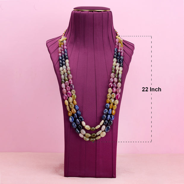 Natural multisapphire beaded 3 layer necklace