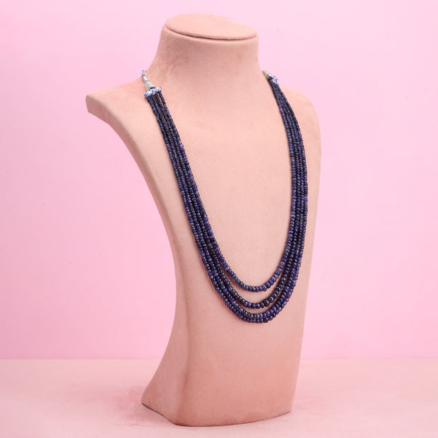 Natural blue sapphire smooth rondelle 4 layer necklace