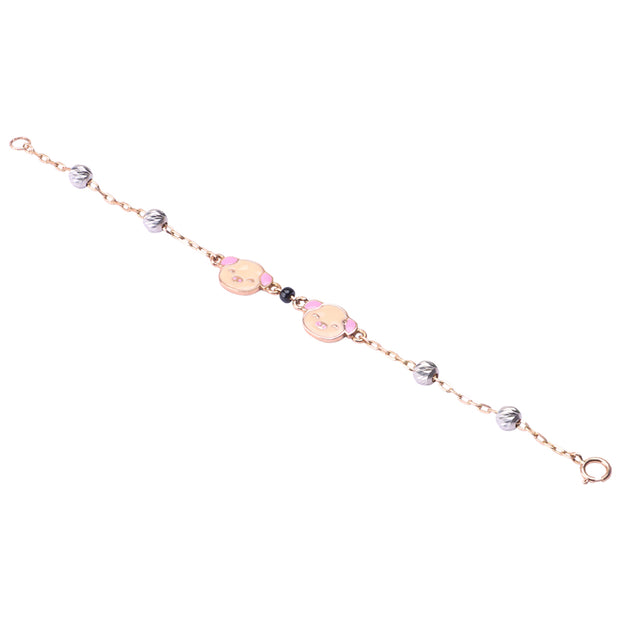 Kids’ Cute Little Pigs Bracelet in 18K Gold (Pair)