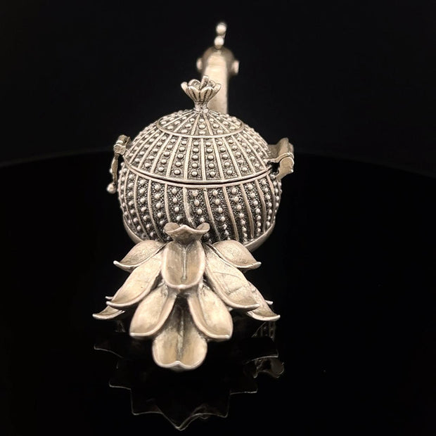 Antique finish silver peacock kumkum box