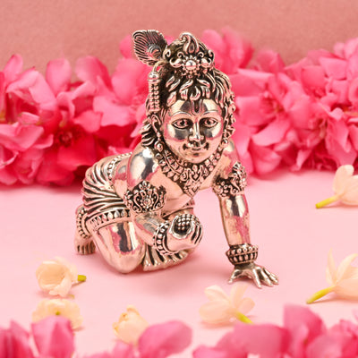 Exquisite Antique-Finish Laddu Gopal Idol (Crawling Krishna, Bal Gopal)