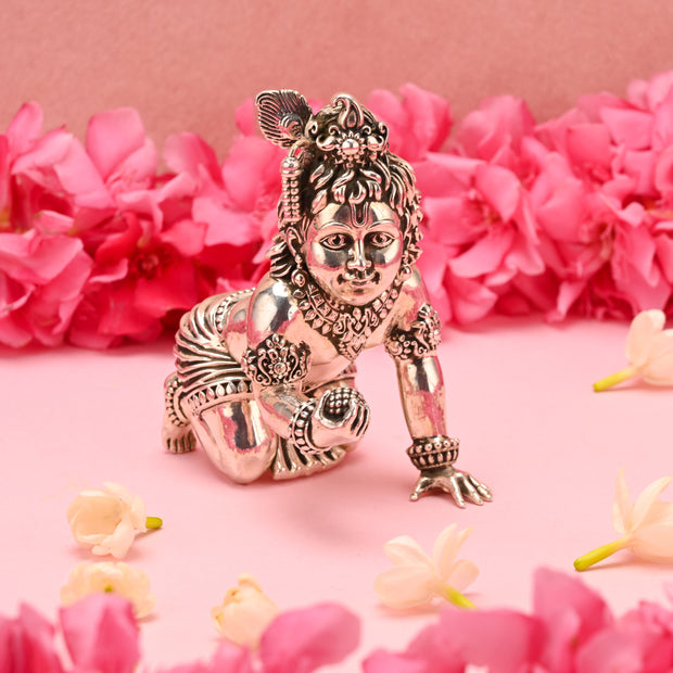 Exquisite Antique-Finish Laddu Gopal Idol (Crawling Krishna, Bal Gopal)