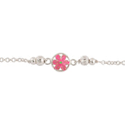 Pink Enamel Floral Silver Bracelet