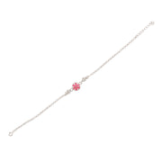 Pink Enamel Floral Silver Bracelet