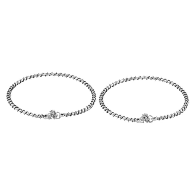 Simple Oxidised Rope silver anklets