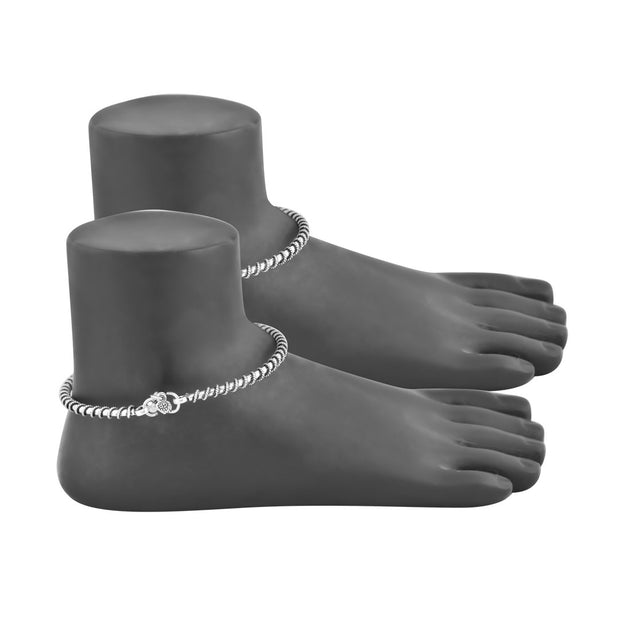 Simple Oxidised Rope silver anklets