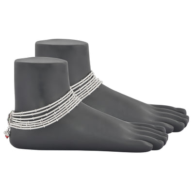 Multilayered Kundan Silver anklet