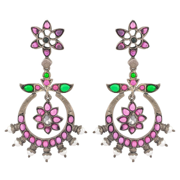 Oxidised Floral Chandbali drop earrings