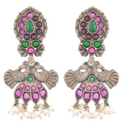 Oxidised colorful peacock drop earrings