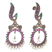Oxidised Peacock Chandbali drop earrings
