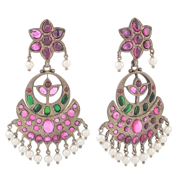 Pink Floral Chandbali Drop earrings