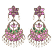 Pink Floral Chandbali Drop earrings