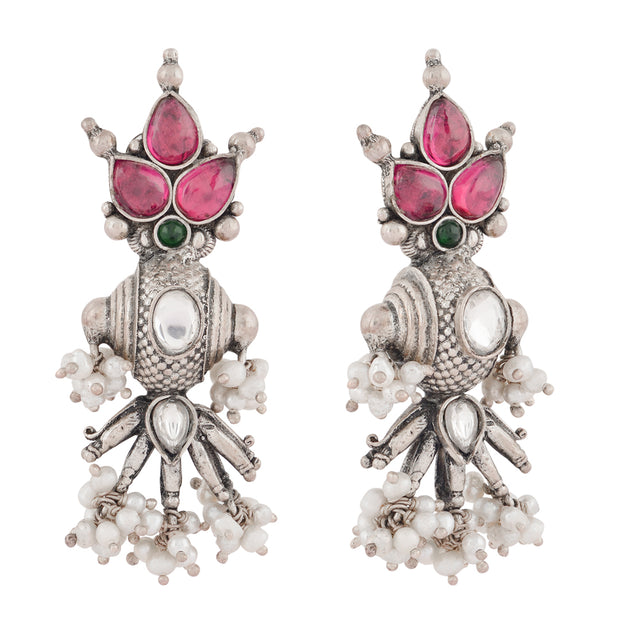 Oxidised Ruby and guttapusalu Drop earrings