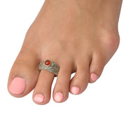 Red stone and CZ adjustable toe rings