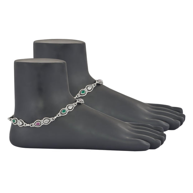 Colorful CZ studded chain anklet