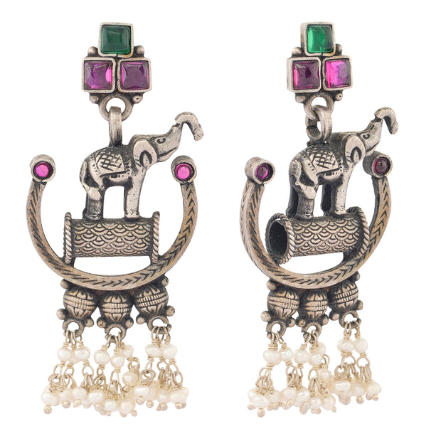 Oxidised Elephant Drop earrings