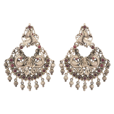 Oxidised Ruby Peacock Chandbali earrings