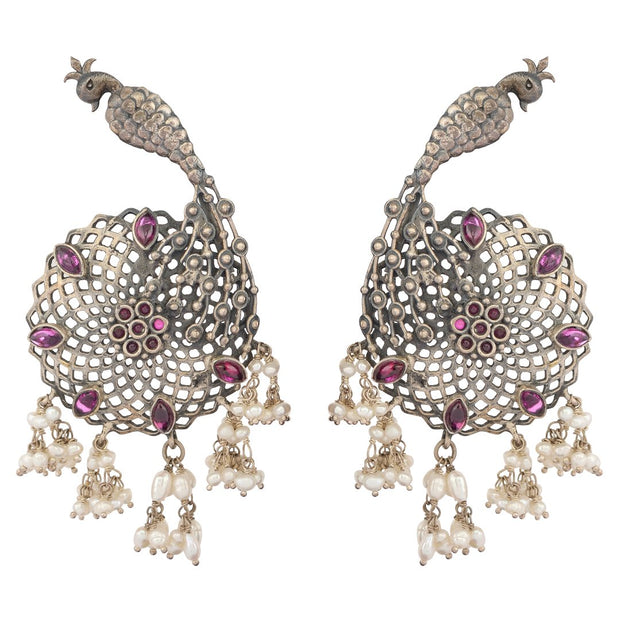 Oxidised Peacock Guttapusali earrings