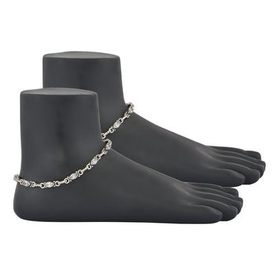 CZ studded Silver link Chain anklet