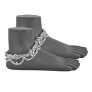 CZ studded Multilayered Silver anklet