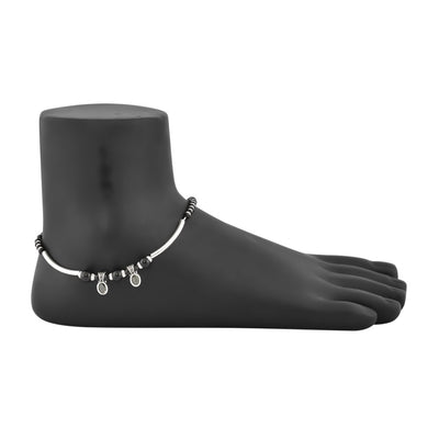 Black-beaded silver anklet