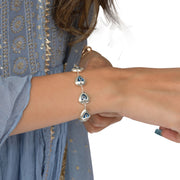 Blue evil-eye heart-shaped silver bracelet