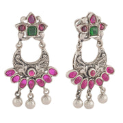 Oxidised Pink stones Chandbali earrings