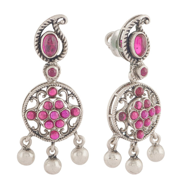 Oxidised Pink stones drop earrings