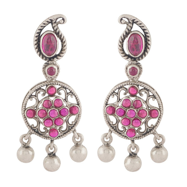 Oxidised Pink stones drop earrings