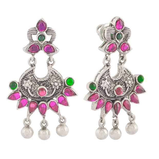 Oxidised colorful floral drop earrings