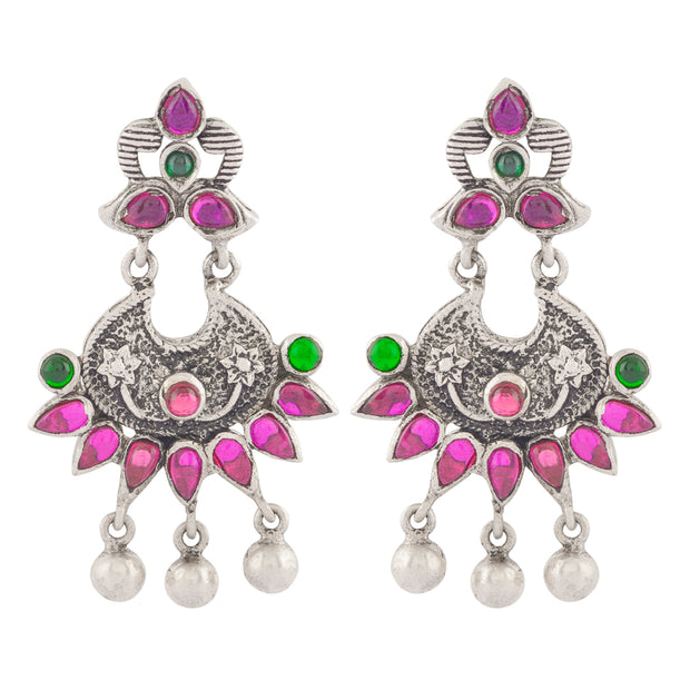 Oxidised colorful floral drop earrings