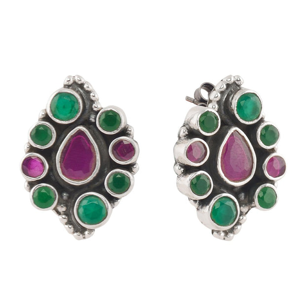 Oxidised Green and Pink stud earrings