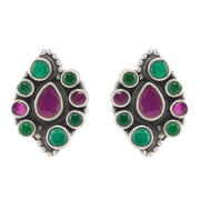 Oxidised Green and Pink stud earrings