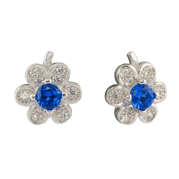 Blue and white CZ floral studs