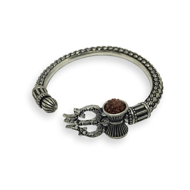 Mens Oxidised Silver Trishul Dhamru Rudraksh Kada