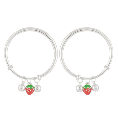 Silver Strawberry Charm Adjustable Bracelet