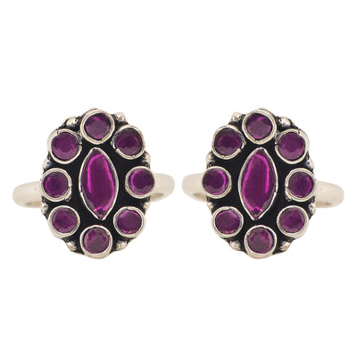 Oxidised Purple stone studded toe rings