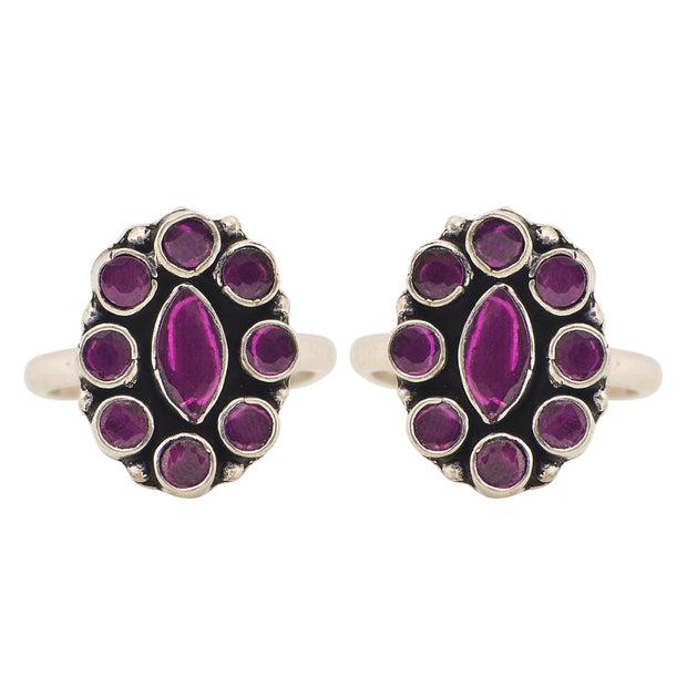 Oxidised Purple stone studded toe rings
