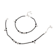 Black-beaded silver Star charms anklet