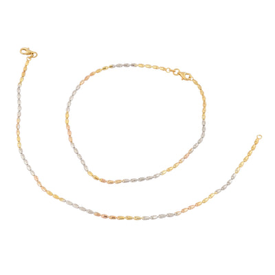 Triple-toned thin link chain anklet