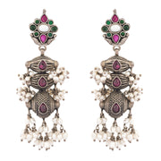 Oxidised colorful guttapusalu silver earrings