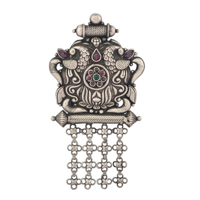 Oxidised silver peacock pendant